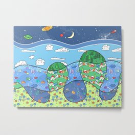 Planet Earth Metal Print | Blue, Hills, Children, Sky, Green, Painting, Pattern, Planetearth, Oceans, Clouds 