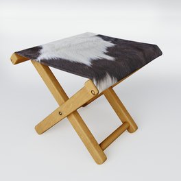 Brown and White Cow Skin Print Pattern Modern, Cowhide Faux Leather Folding Stool