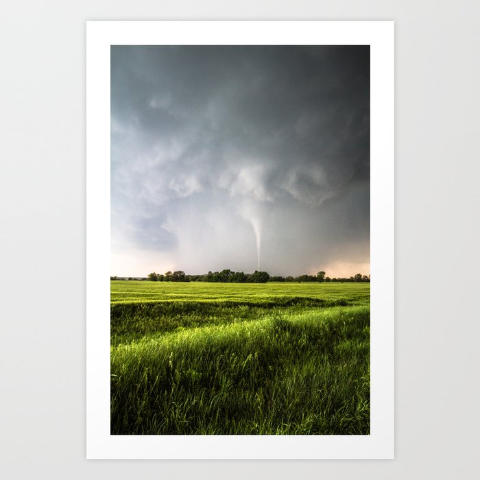White Tornado - Twister Emerges from Rain Over Field in Kansas Art Print