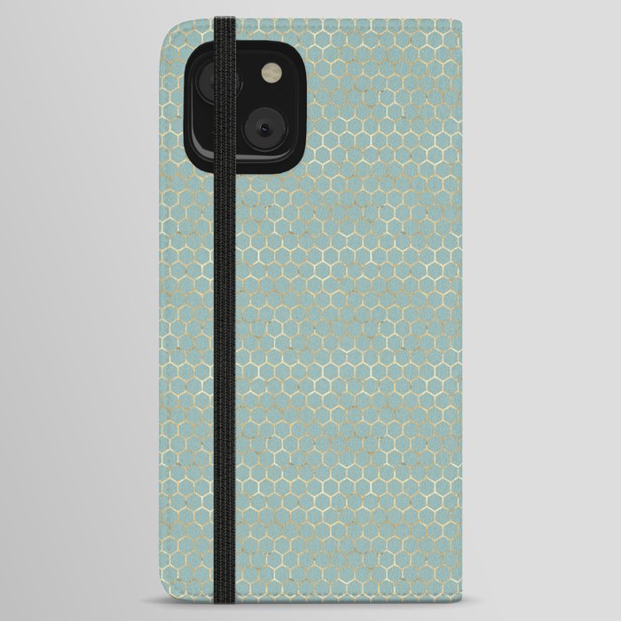 Green Gold Honeycomb Pattern iPhone Wallet Case