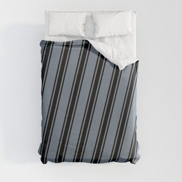 [ Thumbnail: Light Slate Gray and Black Colored Striped/Lined Pattern Duvet Cover ]