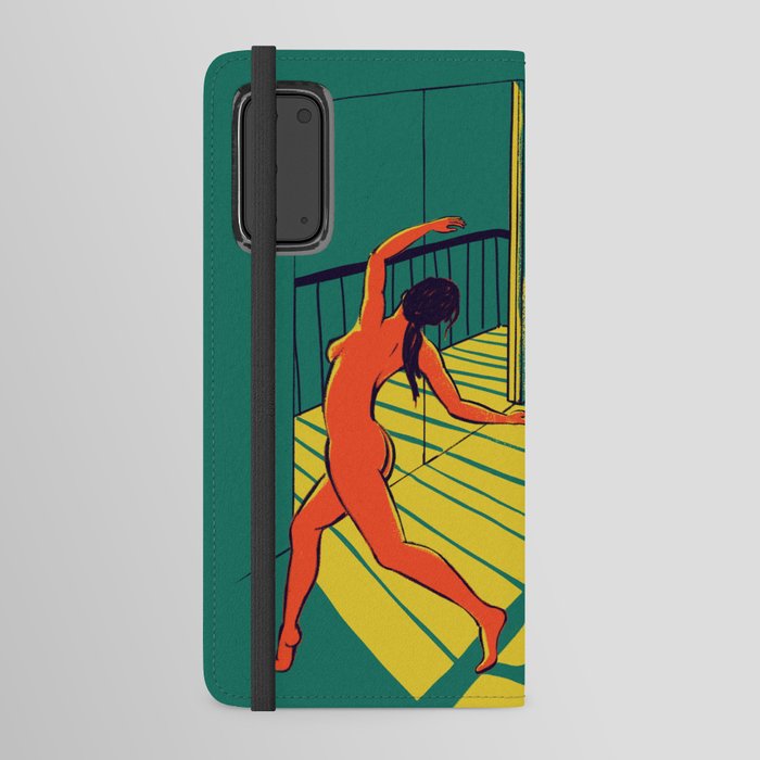 Dancing with the cat | Moody sunset light and shadows Aesthetic Green room Naked dance Femme Fatale  Android Wallet Case