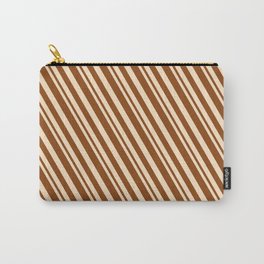 [ Thumbnail: Bisque and Brown Colored Lines Pattern Carry-All Pouch ]