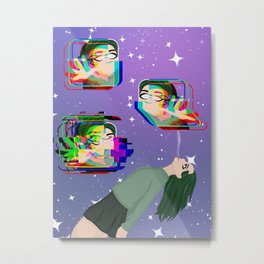 Glitch Girl Metal Print | Digital, Trippy, Newschool, Painting, Character, Celestial, Tattooart, Smoking, Horoscope, Stars 