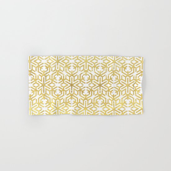 White and Gold Snowflake Pattern Hand & Bath Towel