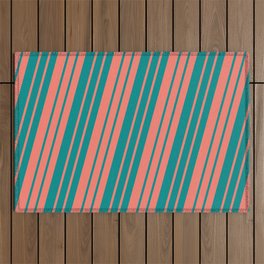 [ Thumbnail: Salmon and Dark Cyan Colored Lined/Striped Pattern Outdoor Rug ]