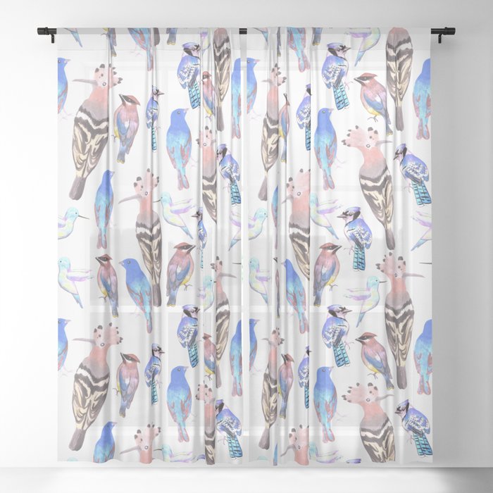 Birds watercolor in tetrad color scheme Sheer Curtain