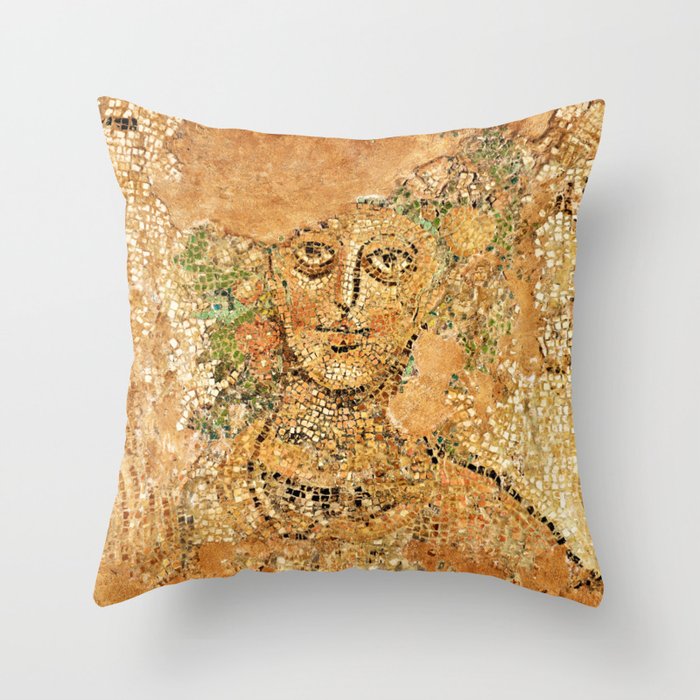 Colored Hairy Roman Woman in Ancient Art History Mosaic Throw Pillow