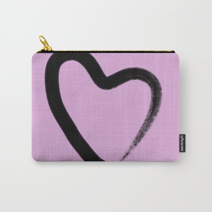 Simple Love - Minimalistic simple black love heart brush stroke on a pink background Carry-All Pouch