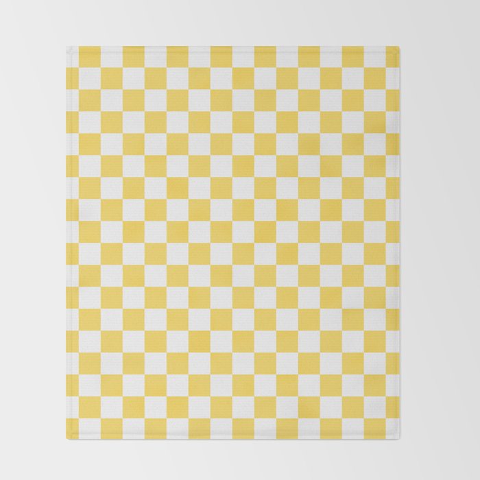 Mustard Yellow And White Checkerboard Pattern Throw Blanket by Ron Eric