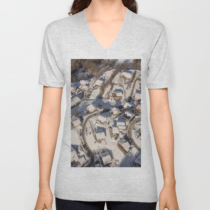 mountain village from the sky V Neck T Shirt