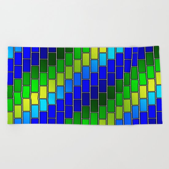 BRICK WALL #2 (Blues, Greens & Yellows) Beach Towel