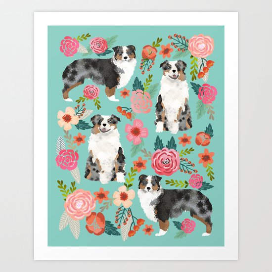Australian Shepherd owners dog breed cute herding dogs aussie dogs animal pet portrait dog art Art Print