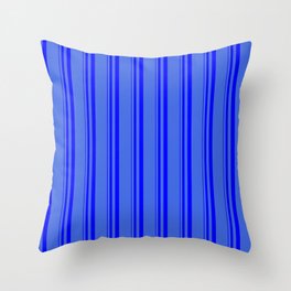 [ Thumbnail: Blue and Royal Blue Colored Stripes Pattern Throw Pillow ]