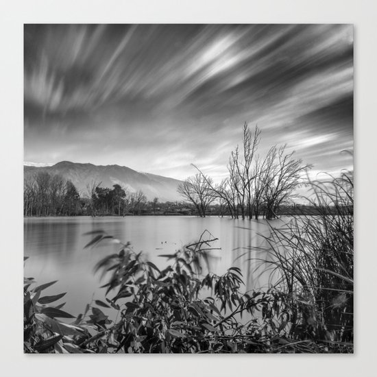 "Windy Clouds". At the lake. BW Canvas Print