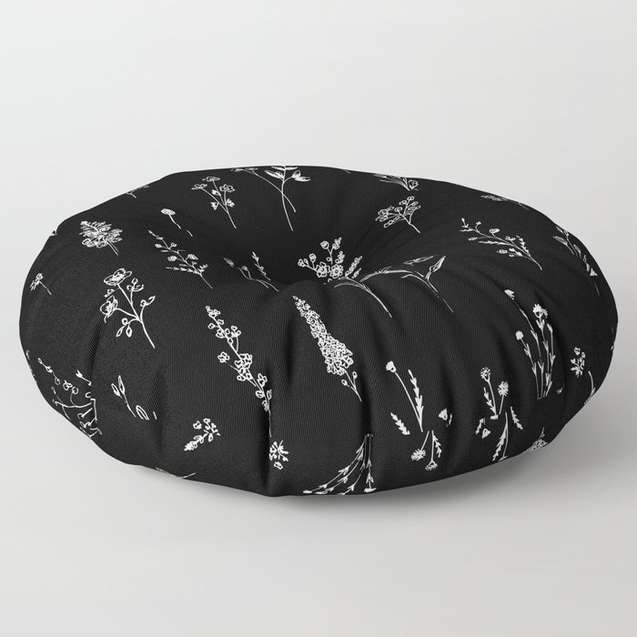Black wildflowers Floor Pillow
