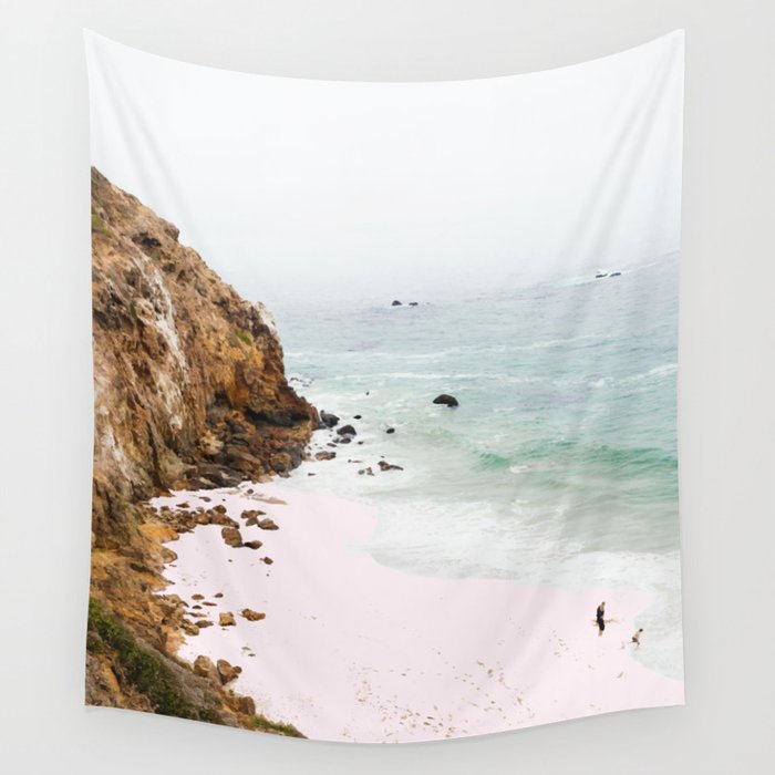Pink Trails, Beach Tropical Travel Ocean Pastel Digital Art, Photography Sea Scenic Nature Landscape Wall Tapestry