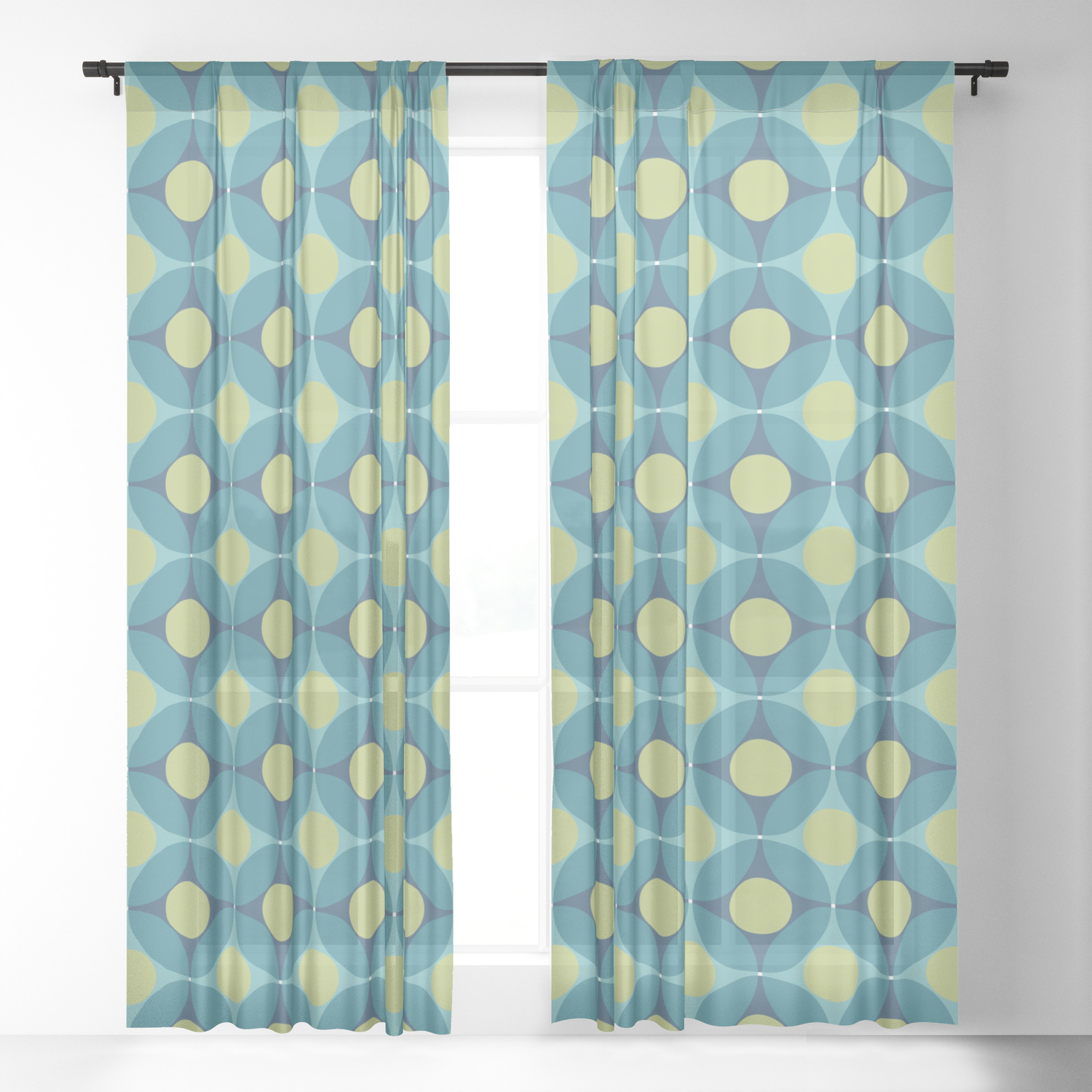Geometric Circle Pattern Mid Century Modern Retro Blue Green Sheer