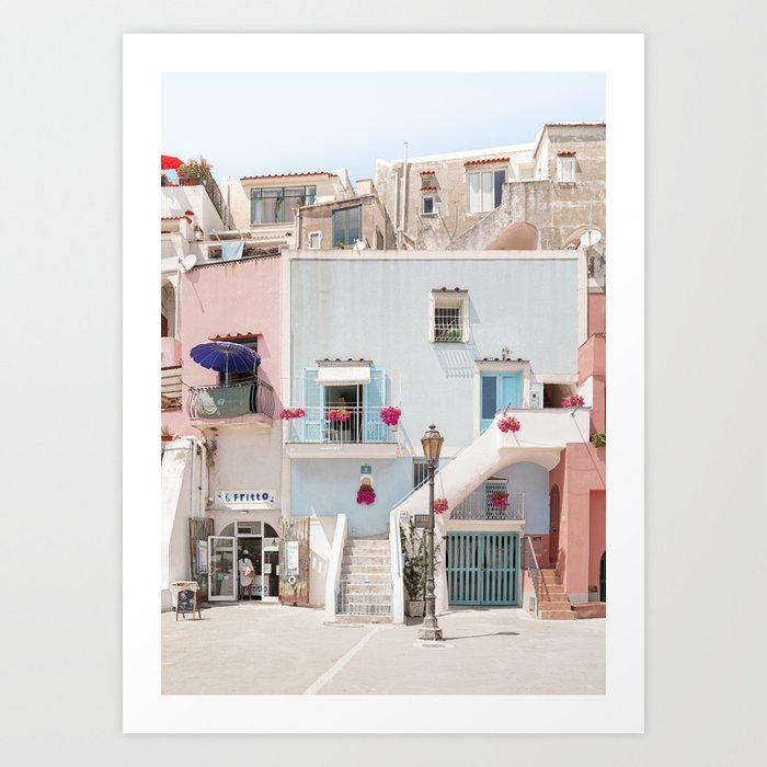 The Blue House On Procida Island | Pastel Color Village In Italy Photo Print | Travel Photography Art Print