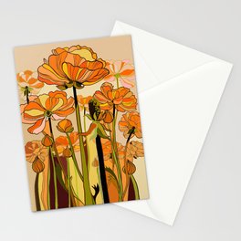 70s, Orange California poppies, mid century, 70s retro, flowers Stationery Card