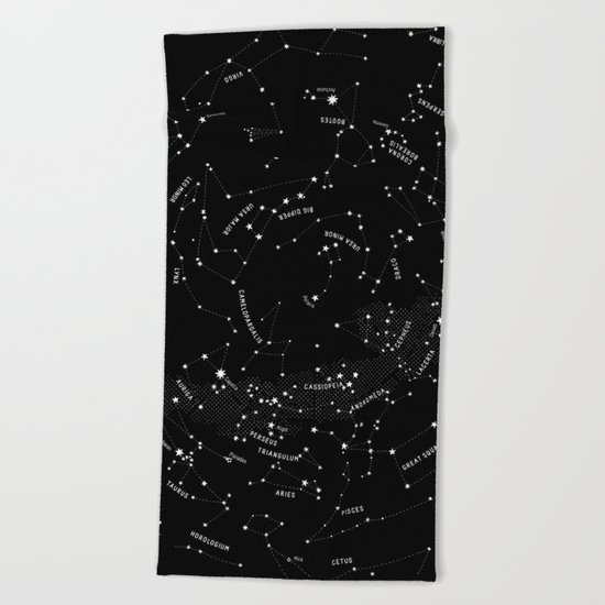 Constellation Map - Black Beach Towel
