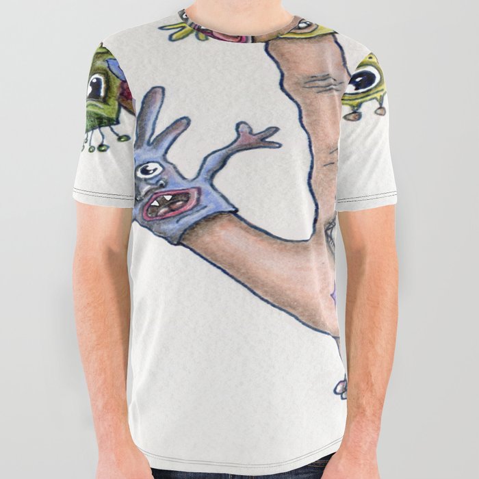 kidult, put on your monster finger puppets and play!  All Over Graphic Tee