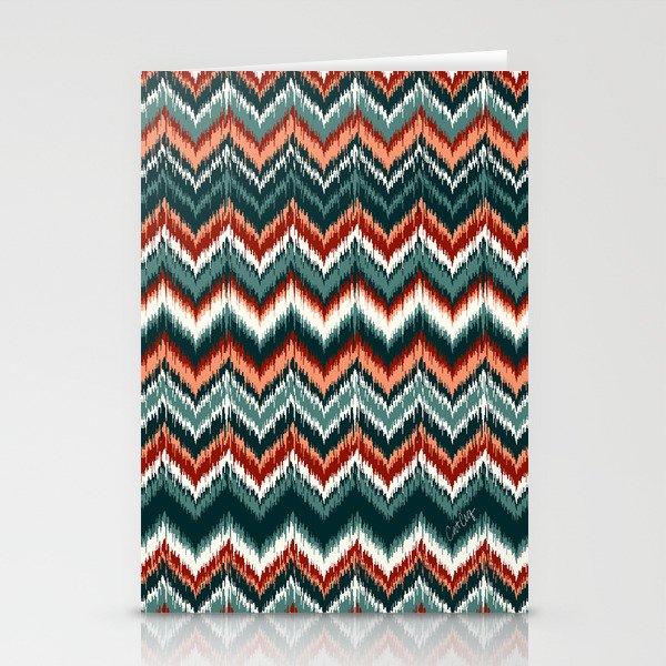8-Bit Ikat Pattern – Teal & Coral Stationery Cards