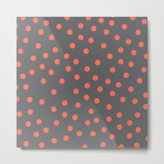 Simply Dots Deep Coral on Storm Gray Metal Print