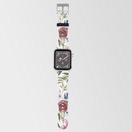 Burgundy Navy Floral Watercolor Pattern A OS Apple Watch Band
