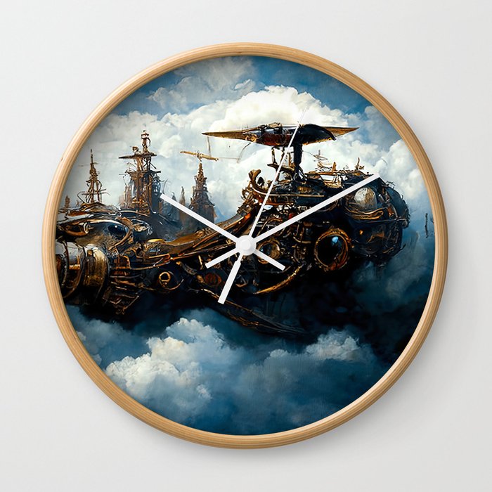 Steampunk flying ship Wall Clock