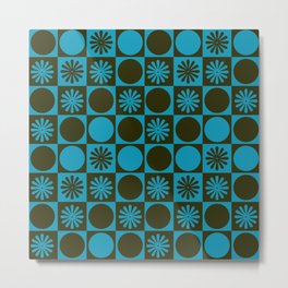 Retro Checkered Pattern (Muted Blue / Dark Green) Metal Print | Curated, Vintage, Mid Century, Simple, Ellipse, Checkered, Minimal, Plaid, Checks, Gingham 