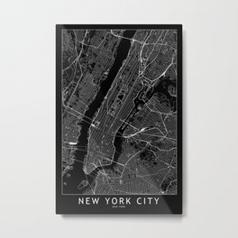 New York City Black Map Metal Print | Minimal, Urban, York, Vector, Design, New York, Map, Architecture, City, Simple 