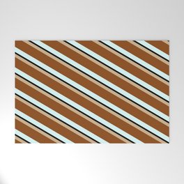 [ Thumbnail: Tan, Brown, Light Cyan, and Black Colored Stripes/Lines Pattern Welcome Mat ]