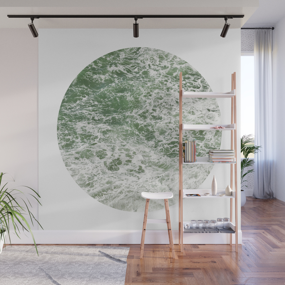 Frothy Green Ocean Sea Waves Pacific Water Pinhole Circle Geometric Photography Art Mural Northwest Wall Mural by kimroseadams