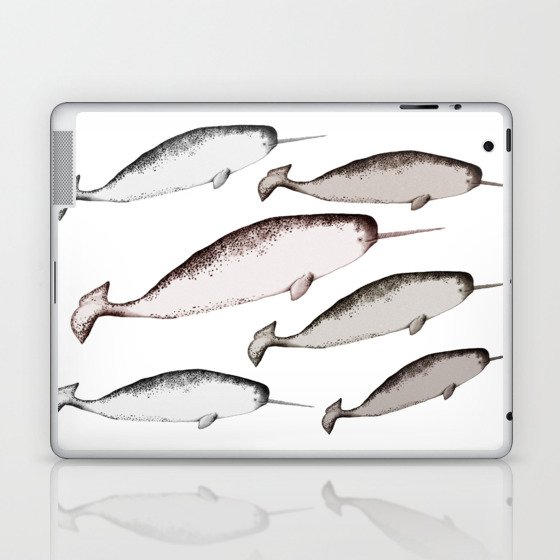 The Swim of Narwhal Whales - Whale Watercolor Illustration  Laptop & iPad Skin