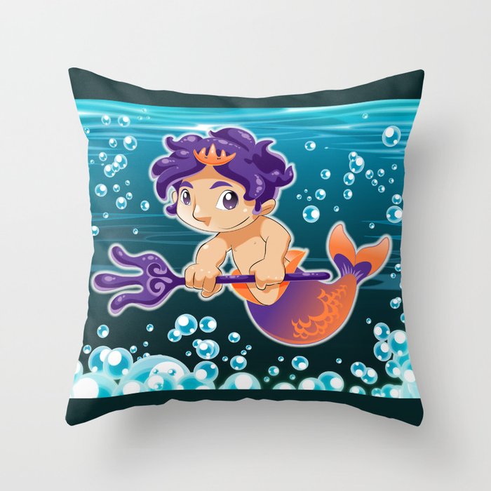 Baby triton with trident in his hands. Throw Pillow