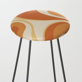 Psychedelic Retro Abstract Design in Orange, Yellow and Cream Counter Stool