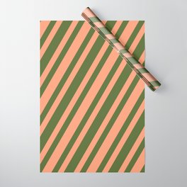 [ Thumbnail: Dark Olive Green & Light Salmon Colored Lines Pattern Wrapping Paper ]
