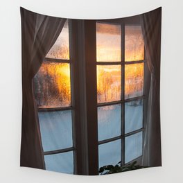 Cold winter sunrise window photography Wall Tapestry