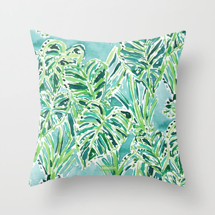 Elephant Ears Green Tropical Leaves Throw Pillow By Barbraignatiev