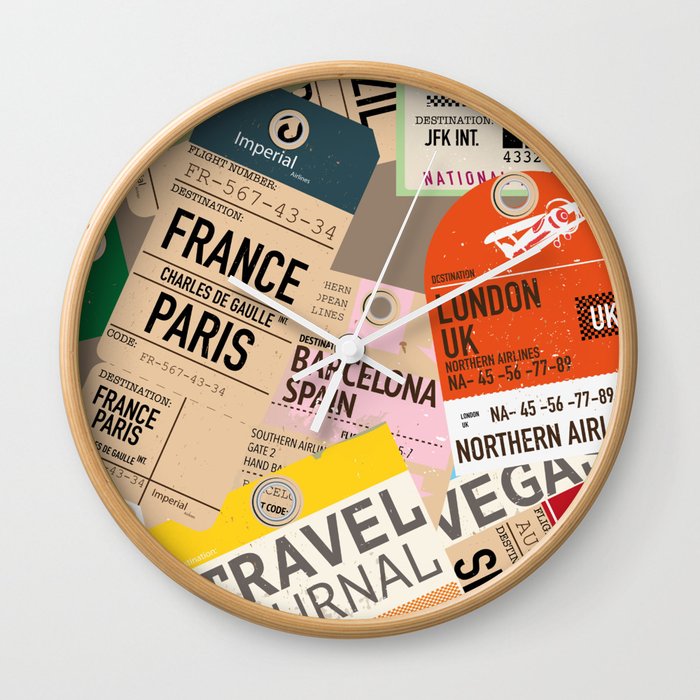Vintage travel tickets Pattern Wall Clock