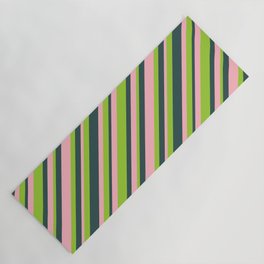 [ Thumbnail: Light Pink, Green & Dark Slate Gray Colored Striped/Lined Pattern Yoga Mat ]