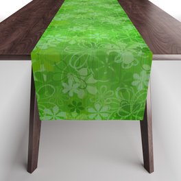 Green Silk Metallic Floral Modern Collection Table Runner