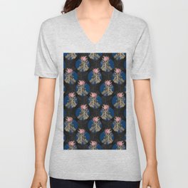 Lelieur's Four Seasons Rose Pattern on Black V Neck T Shirt
