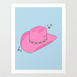 Abstract Cowboy Hat Pink And Blue Print Preppy Modern Aesthetic Art Print