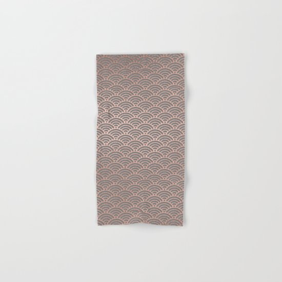 Rosegold mermaid pattern-on grey background Hand & Bath Towel