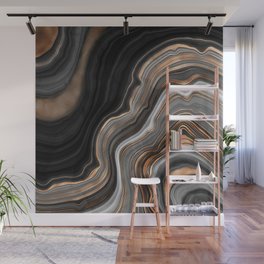 Elegant black marble with gold and copper veins Wall Mural