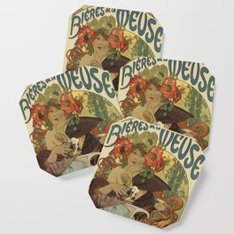 Alfons Mucha art nouveau beer ad Coaster
