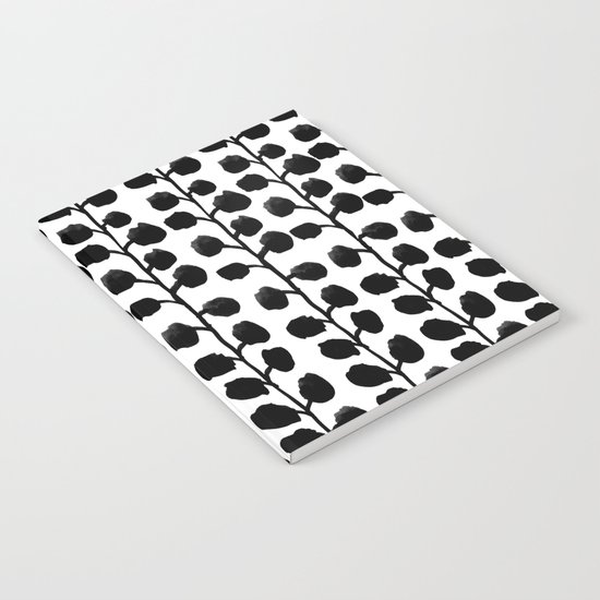 Black and white minimal modern petals leaves bloom spring summer monochromatic urban dorm decor Notebook