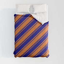 [ Thumbnail: Chocolate and Blue Colored Stripes/Lines Pattern Comforter ]
